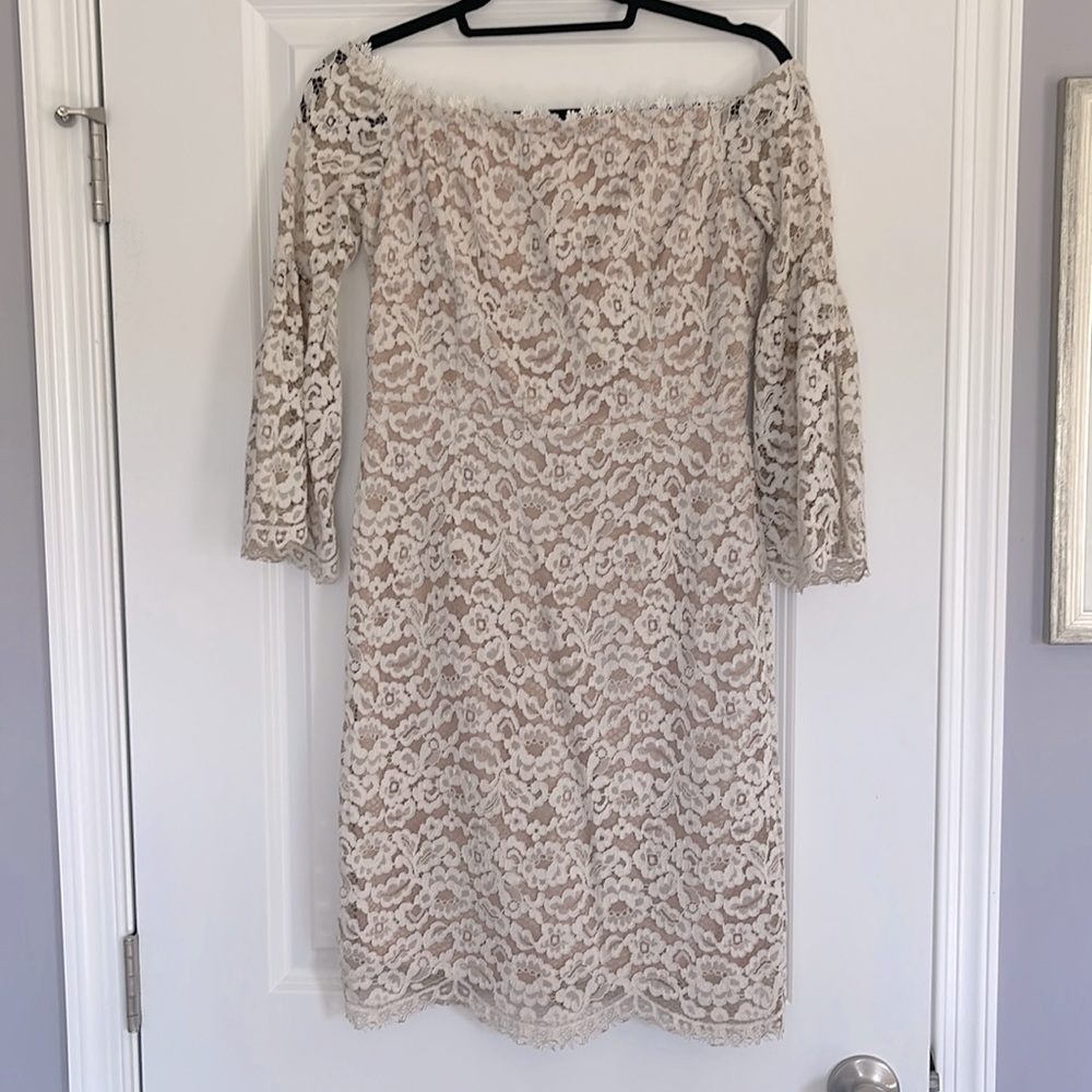 Off the shoulder lace cream dress